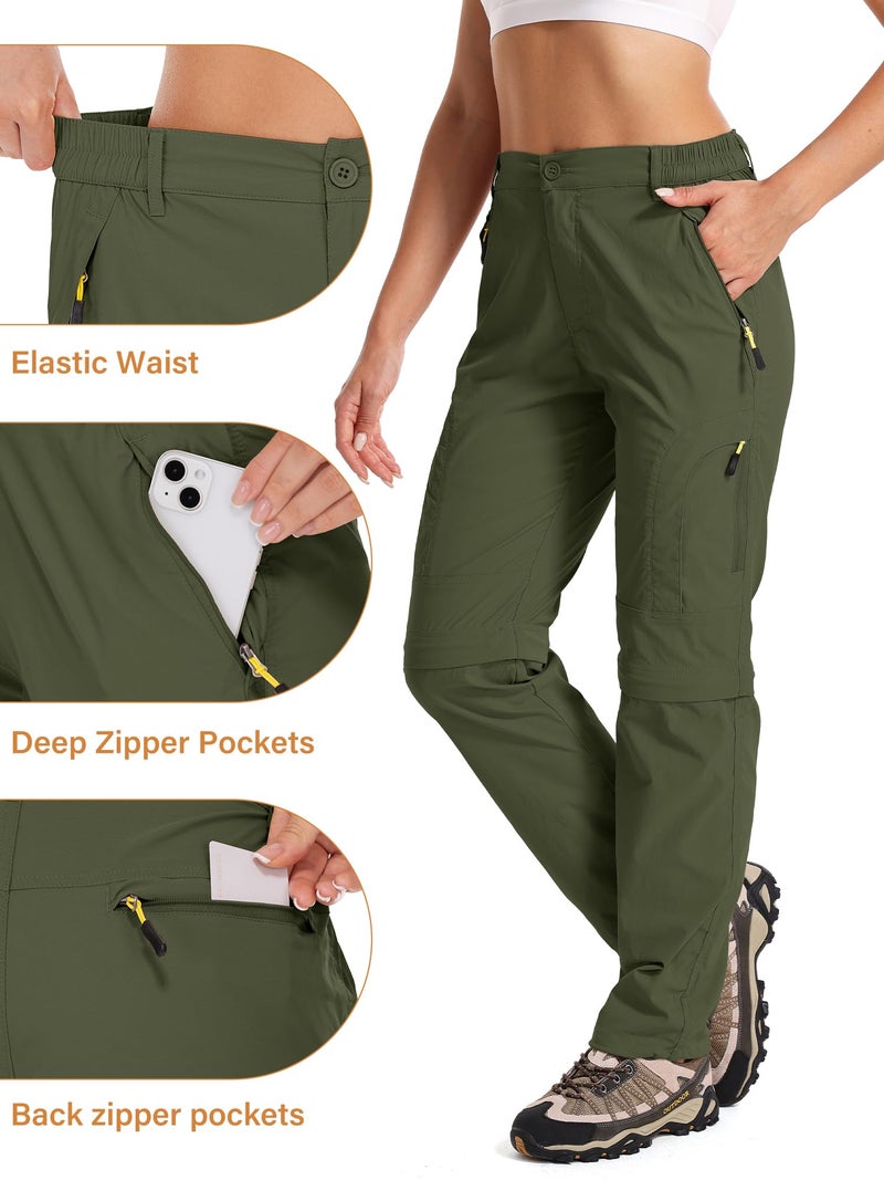 Toomett Women's Hiking Pants Quick Dry Convertible Stretch Lightweight Outdoor UPF 50 Fishing Safari Capri Zipper Pockets, 4409,Army Green,18 - Image 5